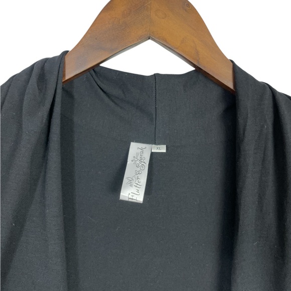 Flutter & Squeak | Black Sleeveless Waterfall Ruffle Cardigan Drape Pockets - Picture 5 of 5